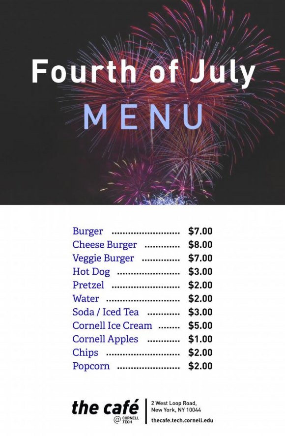 On the 4th, the café @ Cornell Tech goes All-American On the 4th, the café @ Cornell Tech goes All-American